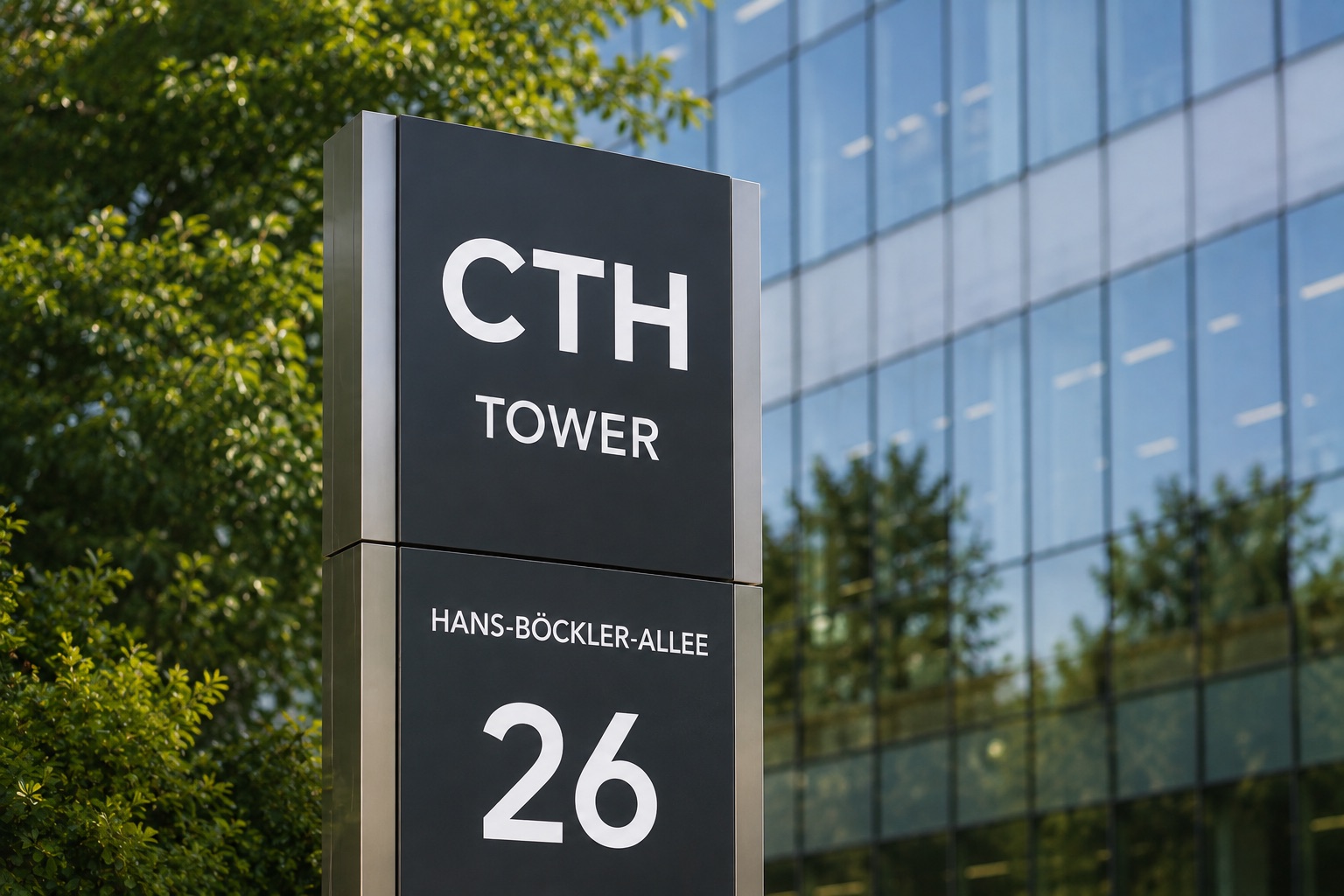 Stele CTH Tower, Hans-Böckler-Allee 26 in Hannover, Standort der Kanzlei corelaw