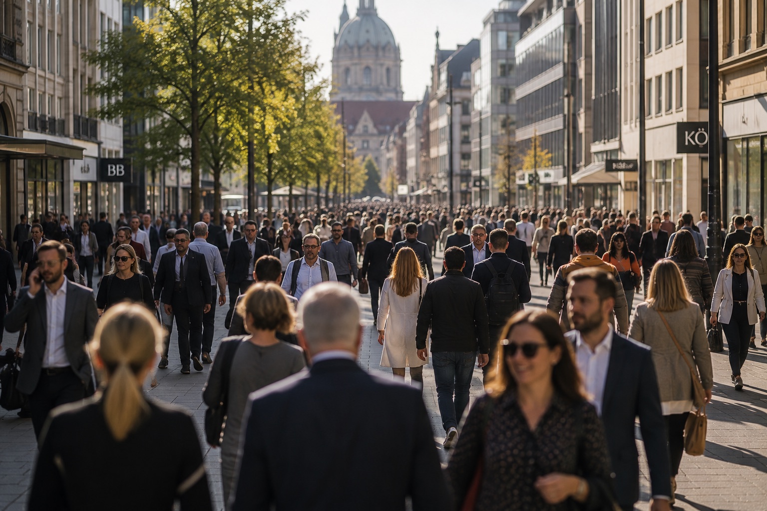 Belebte Innenstadt in Hannover, corelaw berät Unternehmen und Privatpersonen