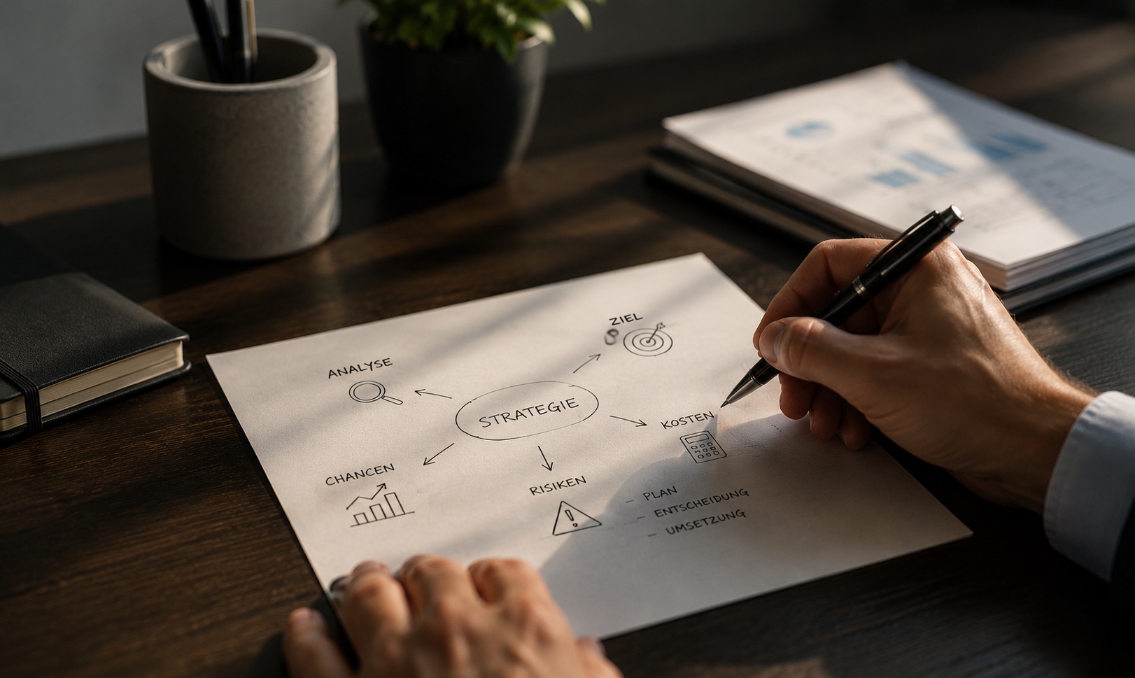 Skizze einer Rechtsstrategie mit Analyse, Ziel, Chancen, Risiken und Kosten bei corelaw